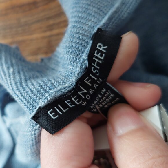 Eileen Fisher 100% Organic Linen High Collar Cardigan Steel Blue Size 1X EUC A+ - Picture 3 of 4
